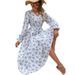 Women's Clothing Printed V Neck Long Sleeve Swing Fashionable All Match Dress_ecoleips.com