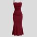 2026 Women High Waist Tie Strap Dress, Sleeveless Hip Wrap Sexy Long Dress_ecoleips.com