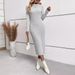 Women's Knitted Jacquard Bodycon Midi Dress - Slim Fit Sexy Pencil Dress For Fall Winter Spring - Elegant Office Casual Wear (Light Gray)_ecoleips.com