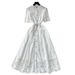 Women's Clothing Dress Niche Hollow Embroidery Single Breasted Waist Elegant Knee Length Skirt_ecoleips.com