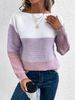 K New Knitted Sweater Women's Color Contrast Splicing Round Neck Long Sleeve Hoodie Top. No Necklaces Or Other Accessories_ecoleips.com