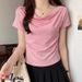 French-Style Design With A Plunging Neckline, One-Shoulder Cut, And Modal Fabric Short-Sleeved T-Shirt Perfect For Wom_ecoleips.com