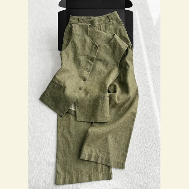 Women's Clothing Outfit With A Complete Set Of Stylish Cotton And Linen Vest Casual Pants Suit_ecoleips.com