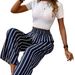 Women's High Waist Striped Wide Leg Pants Loose Casual Style Summer 2023 Straight Leg Loose Fit Bottoms_ecoleips.com