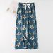 2022 Home Pants Women Spring Summer Thin Sleep Pants Floral Printed Pajama Pants Wide Leg Loose Plus Size Calf-length Bottoms_ecoleips.com