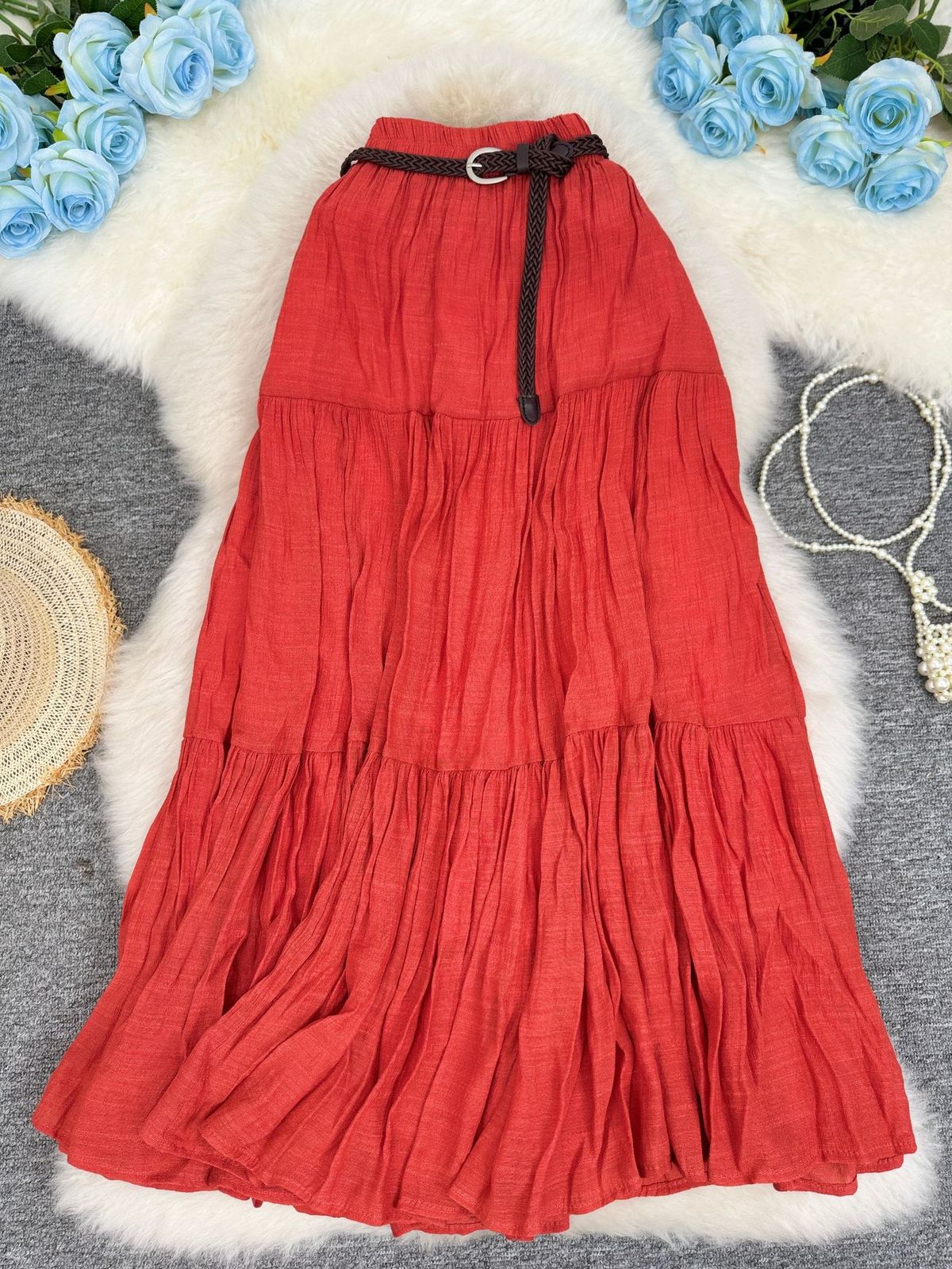 Classic A-Line Midi Skirt – Women’s Versatile Cotton-Blend Pleated Skirt For Work & Casual Wear_ecoleips.com