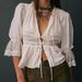 European And American Size Lace Shirt With V-neck, Slimming Effect, Pleated Lantern Sleeves, Sun Protection,_ecoleips.com
