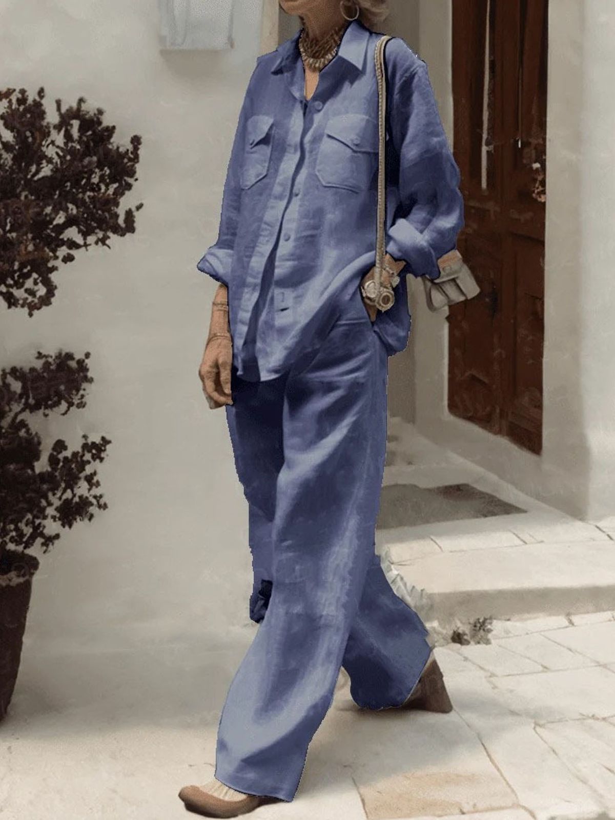 Women’s Loose-Fit Long Sleeve Shirt & Pants Set – Soft Breathable Fabric, Relaxed Style, Versatile Casual Outfit For Fall_ecoleips.com