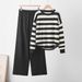 Women's Autumn Winter Knitted Sweater Set Color Block Long Sleeve Fashion Casual Cross Border European American Style Clothing_ecoleips.com