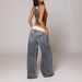 European And American Cross-Border Revice Retro Street Style Hot Girl Flipped Waist Design Washed Blue Jeans For Women_ecoleips.com