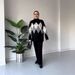 European American Women's Fashion 2025 Autumn Diamond Color Block Lazy Style Pullover Knitted round Neck Sweater Set_ecoleips.com