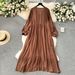 Women's New Embroidery V Neck Loose Long Ethnic Style Holiday Dress_ecoleips.com