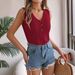 Women’s Clothing Real Shot Of New Summer Solid Color Button V Neck Hollow Sleeveless Top Holiday Sweater_ecoleips.com