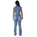 Women's Clothing Tight Waist Slim Elastic Fried Flower Washed Denim Jumpsuit_ecoleips.com