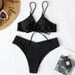 Women's Clothing New Solid Color Lace Bow Split Swimsuit Female Bikini_ecoleips.com