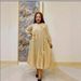 Women's Floral Dress European American Style High-End Beaded Tie Waist Lantern Sleeve Pleated Long Sophisticated Skirt_ecoleips.com