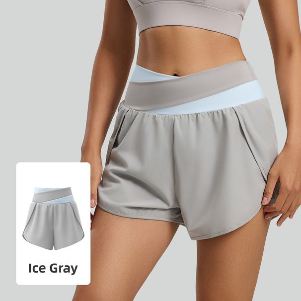 Juyitang Women's Color Matching Fake Two-Piece Set Nude Anti-Exposure Yoga Shorts Fitness Sports Summer Running Clothes_ecoleips.com