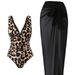 Leopard Print Deep V One Piece Swimsuit Slimming High End Feel Cross Border Export Sexy Beach Set Wrap Skirt for Women_ecoleips.com