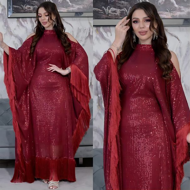 Women's Clothing New Malay Fashion Women's Bat Sleeve Sequined Robe Muslim Dress_ecoleips.com