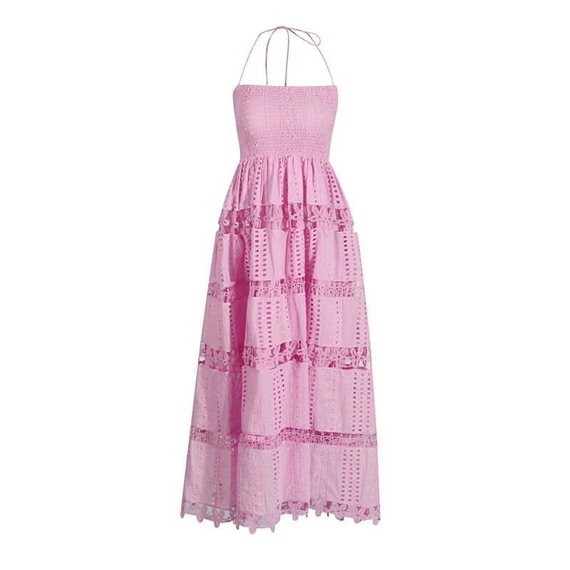 Women's Clothing Summer New Style Fashion Temperament Sleeveless Tube Top Lace Up Design Halter Neck Long Dress_ecoleips.com