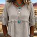 Voya Women's Textured Fur Fringe Retro Round Neck Short Sleeved Top With Fringed Cuffs And Multiple Colors To Choose From_ecoleips.com