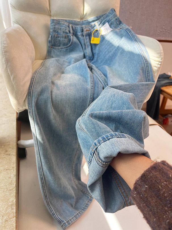 Women's Clothing This Year's Popular Blue High Waist Wide Leg Straight Jeans For Women Spring New Style Fashion Versatile Pants_ecoleips.com