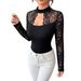 Women's Casual Long Sleeve T-Shirt Top Lace Hollow out Patchwork Design Autumn New Arrival Cross Border for Europe And America_ecoleips.com