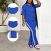 Women's Short Sleeve Round Neck Top And Pants Two-Piece Set Casual Summer Outfit_ecoleips.com