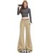 In-stock Wholesale Khaki-colored Slightly Flared Non-tight-fitting Women's Jeans, American Retro Low-waist Slim-fit Long_ecoleips.com