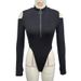 Women's Zippered Off-Shoulder Bodysuit For Autumn Winter Black Thin Polyester Casual Sexy Clubwear Rompers & Playsuits_ecoleips.com