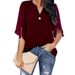 Verve Women's Short Sleeve Elegant Casual Solid Color V-Neck Chiffon Blouse 2025 New Style_ecoleips.com