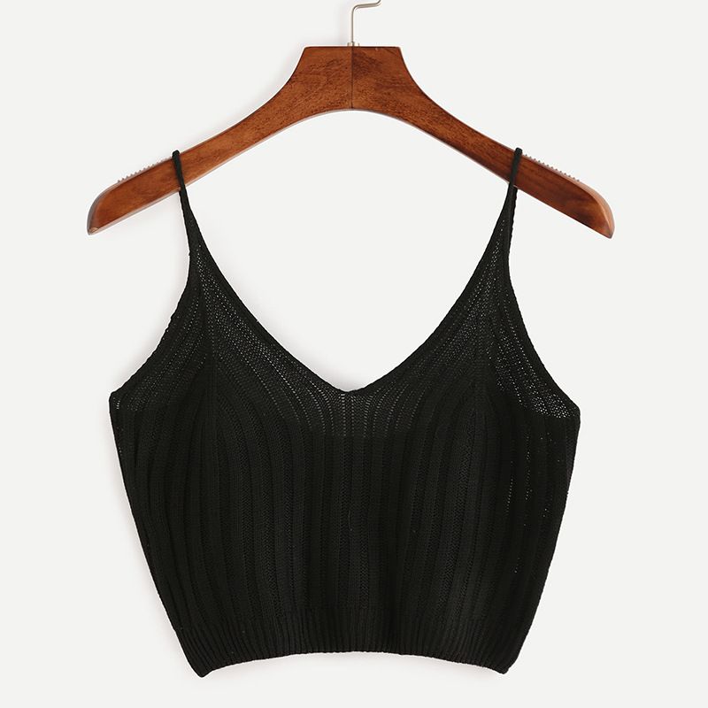 Women's Clothing Suspender Knitted Vest Solid Color Slim Short Top V Neck Sexy Bottoming Inner Wear_ecoleips.com