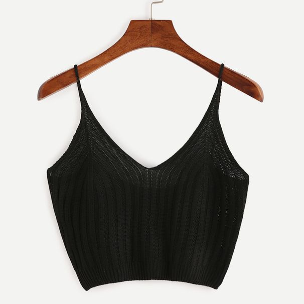 Women's Clothing Suspender Knitted Vest Solid Color Slim Short Top V Neck Sexy Bottoming Inner Wear_ecoleips.com