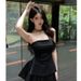 Summer Hot Girl Two-Piece Set Women Fashion Sexy Zipper Split Tube Top + High Waist Puff Skirt Pants_ecoleips.com