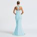 Elegant Solid Color Halter Deep V Neck Dress Sexy Backless High Waist Maxi Dress With Ribbon Temperament Long Dress For Women_ecoleips.com