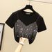 Women's Clothing Heavy Duty Hot Diamond T Shirt Women's Slim Fit Two Piece Suspenders Full Of Diamonds Shiny Short Sleeved Tops_ecoleips.com