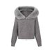 Women's Clothing Style All Match Large Fur Collar Hooded Zipper Lazy Style Sweater Cardigan Jacket Autumn And Winter High End Knitted Sweater Top_ecoleips.com
