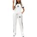 Women's European Style Cotton Two-Piece Outfit Casual Rose Print T-Shirt Straight Leg Lounge Pants Set_ecoleips.com