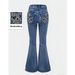 Women's Clothing Women’s High-Waisted Stretch Flared Jeans – Vintage Washed Embroidered Denim Pants For Casual & Streetwear (S-L, Blue)_ecoleips.com