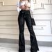 Women’s Clothing High Waisted Slightly Elastic Lace Up Flared Pants Wide Leg Pants Women's Jeans_ecoleips.com