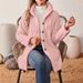 Women's Button-Down Hooded Teddy Coat Casual Long Warm Outerwear Spring/Autumn Polyester_ecoleips.com
