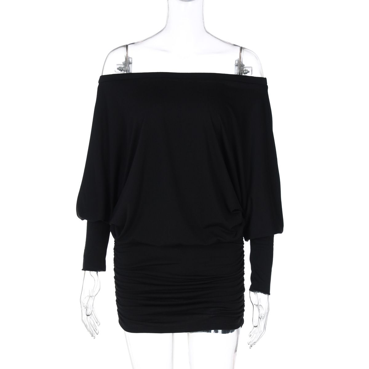 2025 Spring New Sexy Pure Desire Style Off-Shoulder Ruched Bodycon Dress_ecoleips.com