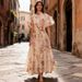Women's Clothing Women's Floral Embellished Dress Elegant Style Single-Breasted Puff Sleeve Long Skirt Summer Dress_ecoleips.com