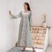 Muslim Women's Robe Printed Hot Bead V Neck Turn Up Sleeve Dress_ecoleips.com