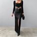 Women's Clothing Style Women's High Waist Slim Skirt Leather Design Solid Color Simple Slit Detail For Formal & Casual For Women_ecoleips.com