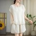 Women's European Style High End Cotton Linen Casual Sports Fashion Summer Two Piece Set Loose T-Shirt And Wide Leg Shorts_ecoleips.com