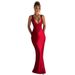 Women's Clothing Sexy V Neck Fishbone Temperament Suspender Dress Slim Backless Satin Long Dress Evening Dress_ecoleips.com