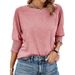 Cross-border Women's 2025 Fashion Top, 7/8 Sleeve T-shirt, European And American Round Neck Basic Business Lace_ecoleips.com