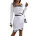 Elegant Square Neck Button Long Sleeve Sweater Hip Skirt Women's Clothing_ecoleips.com