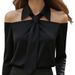 Autumn Solid Color Casual Versatile Long-sleeved Lapel Tie Shirt Women_ecoleips.com